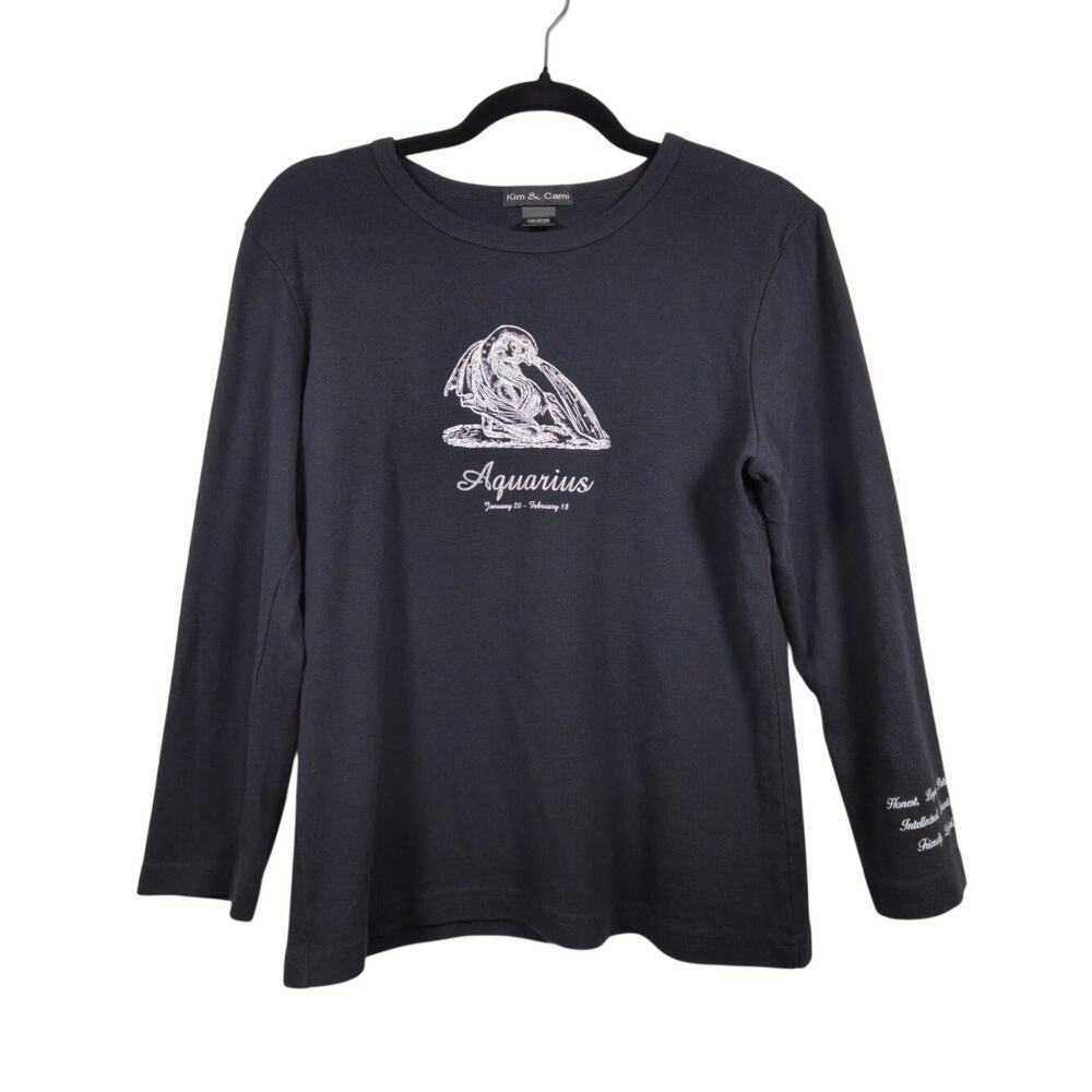 Vintage Aquarius Black Shirt Horoscope Mallcore Kim Cami Astrology Boho Whimsy